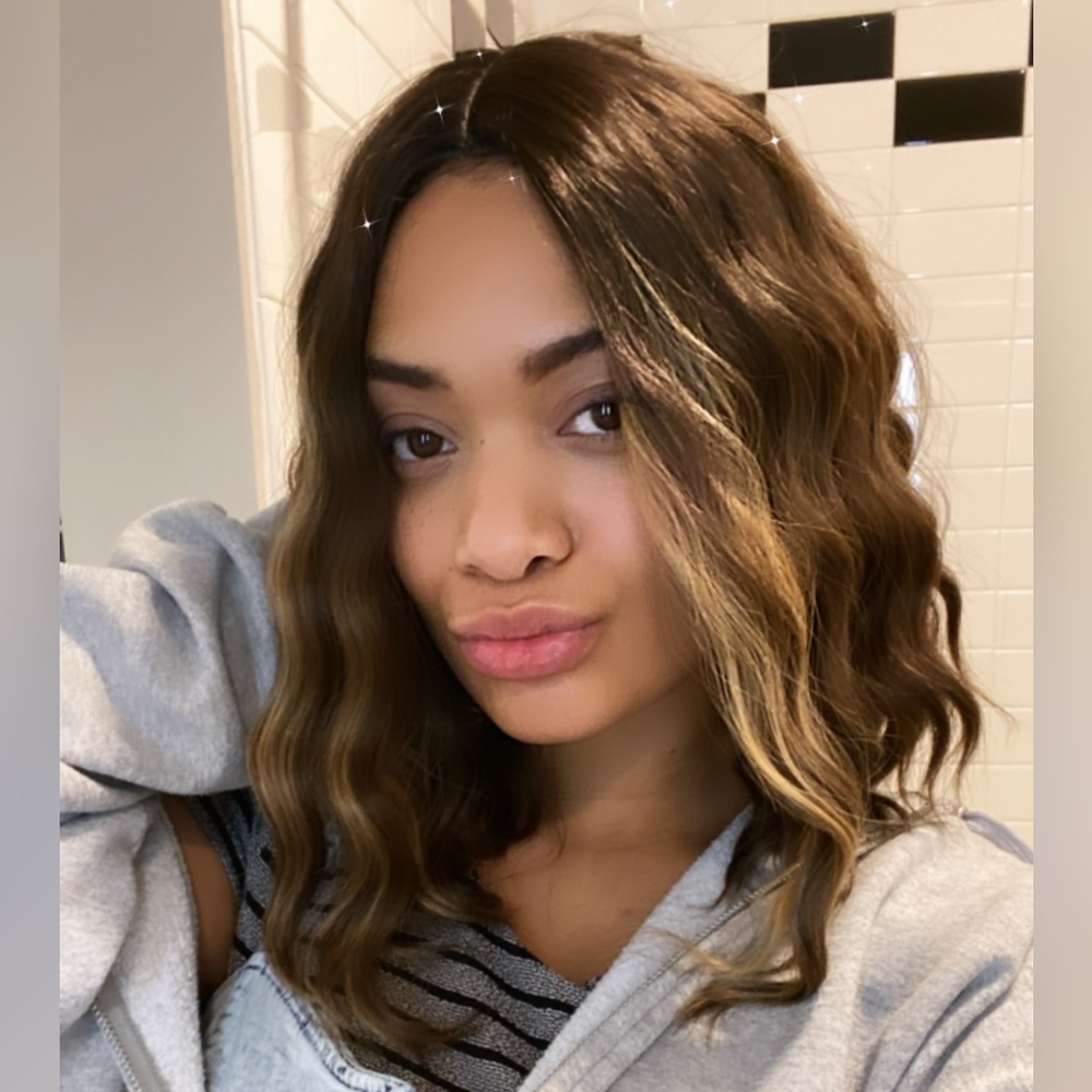Natural Brown Brunette with Blonde Highlight Long Wavy Small Lace Wig | Naomi